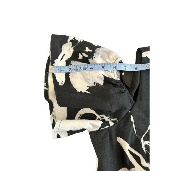 Lauren Ralph Lauren Black‎ White Floral Print Flutter Sleeve A-Line Dress Size 8 - Picture 11 of 13